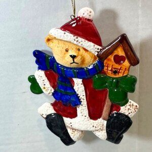 Ceramic Christmas Santa Bear Tree Hanging Holiday Ornament 4"x5"